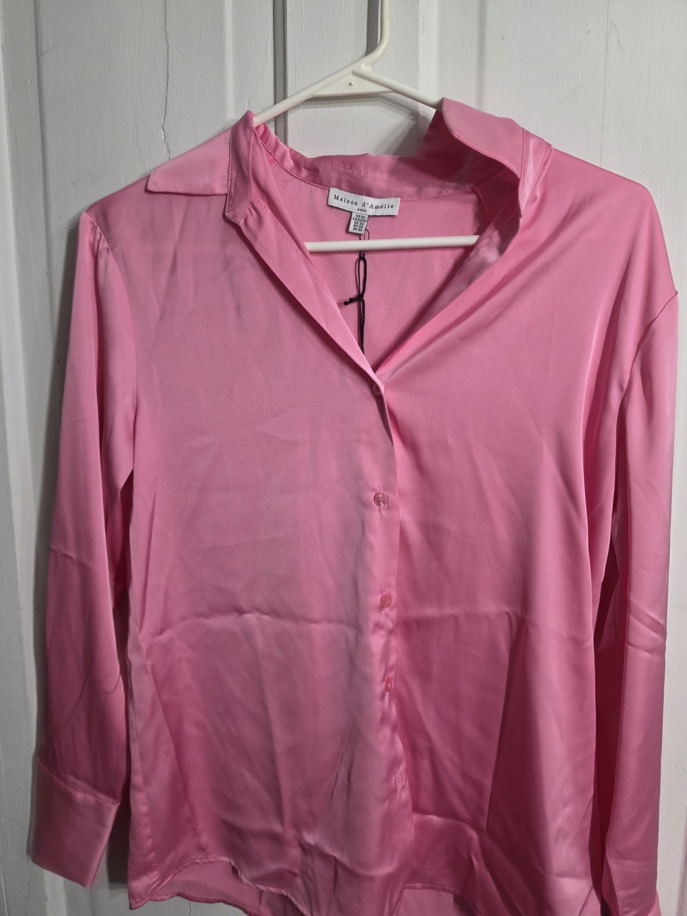 Mélissa & Addie Pink Satin Button-Down Shirt